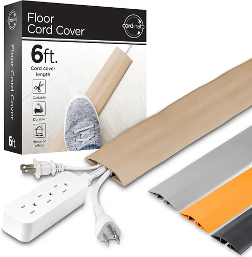 Cordinate - Cubierta para cable de suelo, 6 pies, protector de goma, perfil bajo, protector de cables, color tostado, 49629 Canela