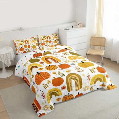 Miniatura 3 de Juego de ropa de cama de calabaza otoñal para niños, cosecha de otoño, juego de edredón de decoración de Acción de Gracias para niños y niñas, Multi