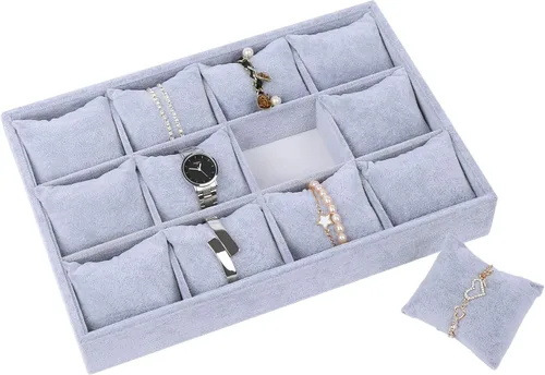 Stylifing Bandeja organizadora de joyas para reloj, exhibidor de pulsera, bandeja de 12 almohadas de rejilla, soporte de almacenamiento de joyas,