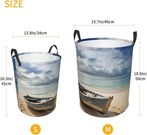 Miniatura 5 de Boat on the Beach print Circular Hamper Waterproof Storage Bin Organizer Basket Laundry Hamper With Handles For Clothes Toys Medium