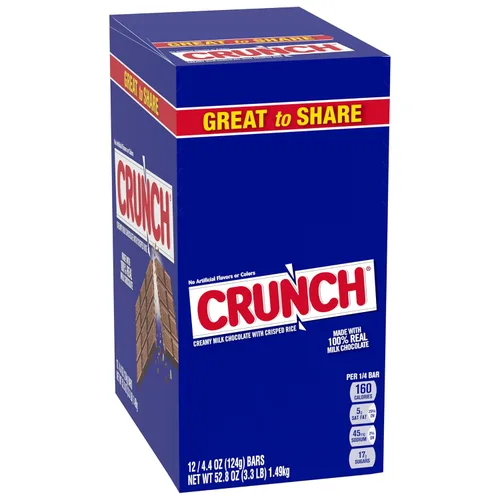 Miniatura 11 de CRUNCH Minis - Barras de caramelo, chocolate cremoso con leche con arroz crujiente, envueltas individualmente, 8 bolsas resellables, 9.8 onzas cada