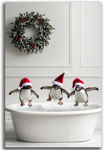 Miniatura 12 de Arte de pared de Navidad para baño, muñeco de nieve de Navidad en la bañera, impresión en lienzo de baño, escena clásica de Navidad, invierno