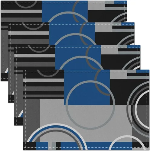 Miniatura 17 de Manteles individuales modernos de 12 x 18 pulgadas, color gris, negro, azul, rayas, geométricos, juego de 4 manteles individuales retro circulares
