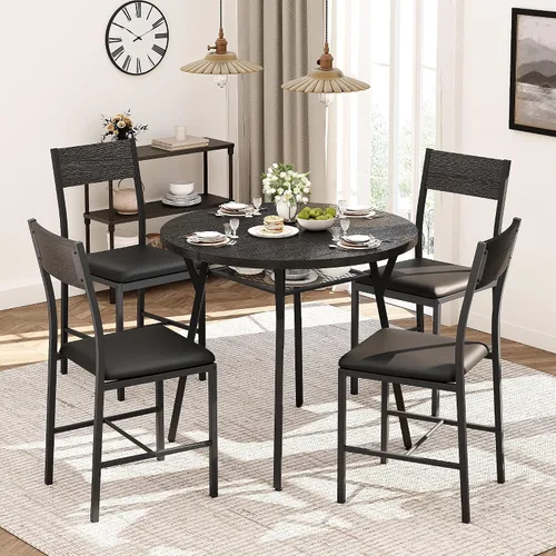Miniatura 8 de Pamapic Juego de mesa de comedor redonda para 4, mesa de cocina y sillas para 4, mesa de pedestal circular de comedor, marco de metal sólido, ahorro
