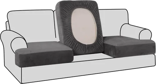 Miniatura 16 de H.VERSAILTEX Fundas de terciopelo elástico para silla con cojín en forma de T para sala de estar, funda de sofá, funda de asiento con cojín