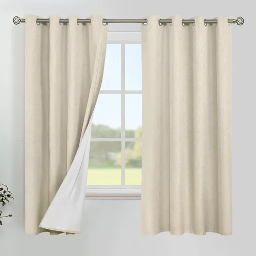 Miniatura 30 de YoungsTex - Cortinas de lino beige 100% opacas para dormitorio de 63 pulgadas de largo, cortinas cortas con aislamiento térmico y ojales