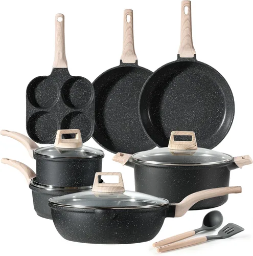 Miniatura 12 de CAROTE 10Pcs Pots and Pans Set Nonstick, Non Stick Cooking Set w/Frying Pans & Saucepans, Induction Kitchen Cookware Set Blanco