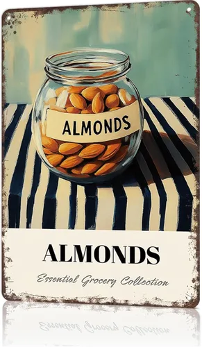 Funny Vintage Metal Sign Almonds Poster Wall Art for Home Living Room Office Bar Decor 8X12inch