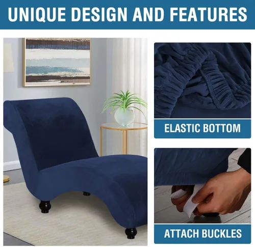 Miniatura 4 de H.VERSAILTEX Funda para Chaise Lounge de Interior de Terciopelo Funda Deslizable para Chaise de Alta Elasticidad Funda para Silla Lounge de Lujo sin