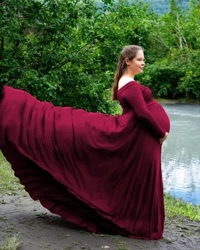 Miniatura 6 de Saslax - Vestido de noche de maternidad con hombros descubiertos, corte de medio círculo, para baby shower, fotos