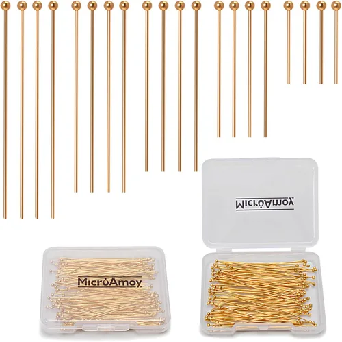 Miniatura 8 de Alfileres de cabeza plana llenos de oro de 18 quilates, 50 mm (1.96 pulgadas), 100 piezas, suministros para hacer joyas de aretes y pulseras, sin