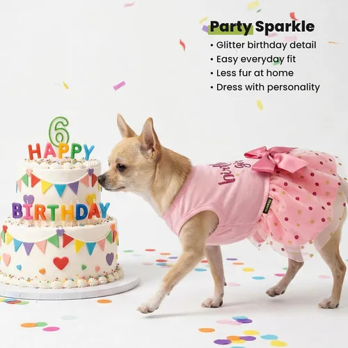 Miniatura 7 de Vestido de Tul para Perros Fitwarm Cumpleaños Niña, Ropa para Perros Pequeños Niña, Ropa para Gatos, Rosa, Pequeño
