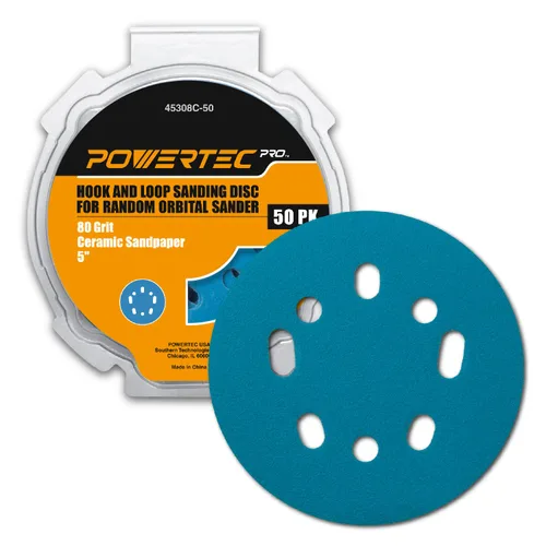 Miniatura 31 de POWERTEC 25PK, 40 Granos, Discos de Lijado de 5 Pulgadas - Gancho y Bucle, Discos de Lijado de Óxido de Aluminio de 5 Pulgadas de 8 Agujeros