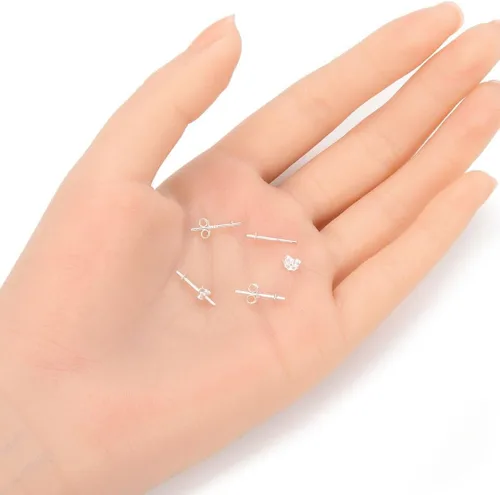 Miniatura 2 de Adabele - 10 pendientes de plata de ley 925 auténtica de 0.035 in, pin de 0.12 pulgadas, pegamento pequeño en taza de perla, 10 piezas de tuerca