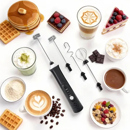 Miniatura 8 de Espumador de leche recargable de mano, varita espumadora, mezclador de bebidas de café, batidor eléctrico de 3 velocidades ajustables, desmontable