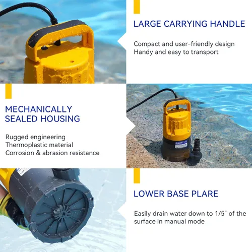Miniatura 4 de Acquaer Bomba de sumidero 1HP, bomba de agua sumergible de 4345 GPH para eliminación de agua en jacuzzis, piscinas, sótanos y estanques de jardín