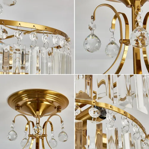 Miniatura 6 de CVKASH Lámpara de araña de cristal dorado de 5 luces, accesorio moderno de montaje semi empotrado en techo con iluminación de techo E12