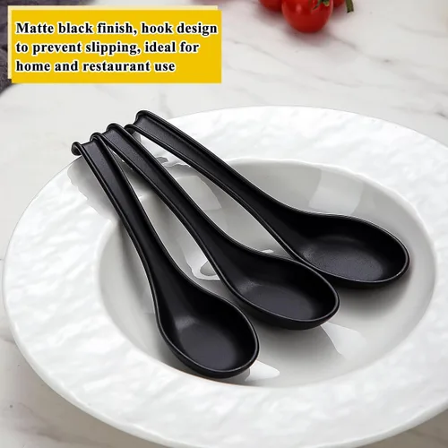 Miniatura 6 de Kyraton Juego de 24 cucharas de sopa asiática con mango largo fácil de sostener, cuchara japonesa de plástico irrompible para ramen, wonton chino