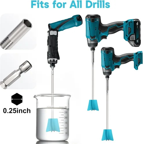 Miniatura 5 de JANCHUN 6 paletas mezcladoras de resina largas reutilizables aptas para todos los taladros, accesorio mezclador epoxi para una mezcla potente
