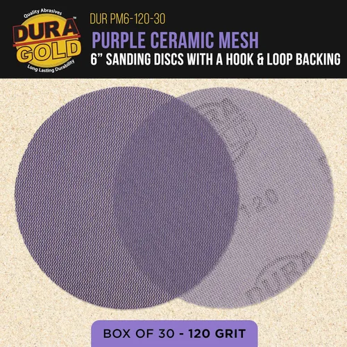 Miniatura 2 de Dura-Gold Discos de lijado de malla de cerámica púrpura de grano 120 de 6 pulgadas, caja de 30 – Papel de lija sin polvo con respaldo de gancho
