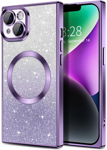 Miniatura 20 de Hython Funda para iPhone 13 Pro transparente con purpurina magnética [compatible con MagSafe] Protector completo de lente de cámara delgado