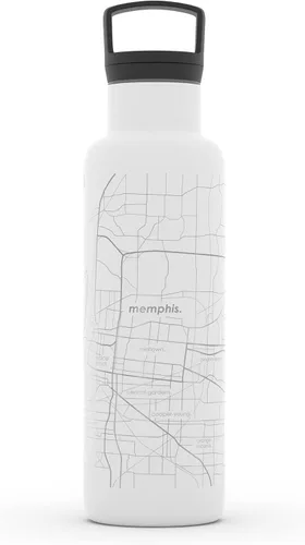 Miniatura 53 de Well Told Botella de agua aislada con mapa de Washington DC grabado, botella de acero inoxidable grabada (21 onzas, blanco) botella aislada de mapa