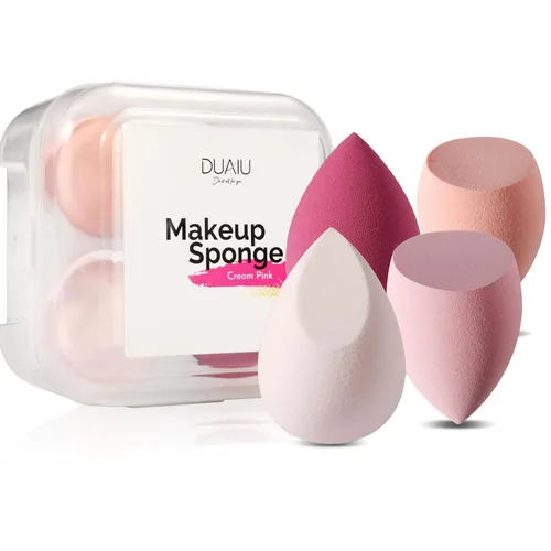 DUAIU Juego de 4 esponjas de maquillaje, esponja de belleza, esponja de mezcla, impecable para líquidos, crema y polvo, esponjas de maquillaje Rosa