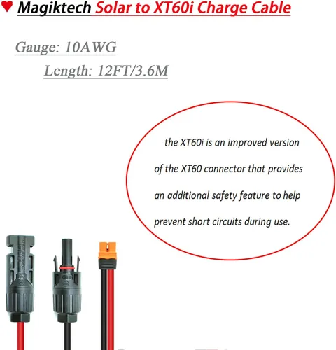 Miniatura 2 de Kit de panel solar resistente de 10 AWG de 12 pies, cable de carga a conectores XT60i, adaptador para estaciones de energía portátiles, generadores