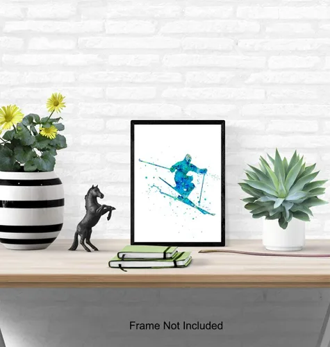 Miniatura 4 de Impresión artística de pared de acuarela de esquí, foto sin marco de 8 x 10 pulgadas, gran regalo para esquiadores y snowboarders, decoración