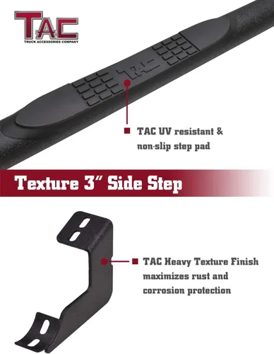 Miniatura 7 de TAC - Estribos laterales compatibles con Toyota Tacoma 2005-2023, camioneta de doble cabina de 3 pulgadas, barras laterales negras, accesorios