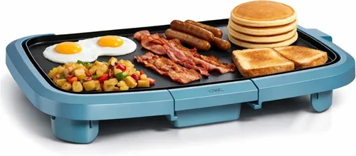 Miniatura 9 de COOK WITH COLOR Plancha eléctrica de 1200 W, superficie antiadherente para panqueques, hamburguesas, huevos y más, control de temperatura extraíble
