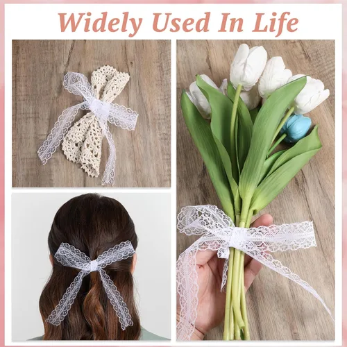 Miniatura 6 de Giantree Cinta de encaje blanco de 25 yardas, cinta de encaje de 1.2 pulgadas de ancho, cinta de tela floral vintage para envolver regalos, diario
