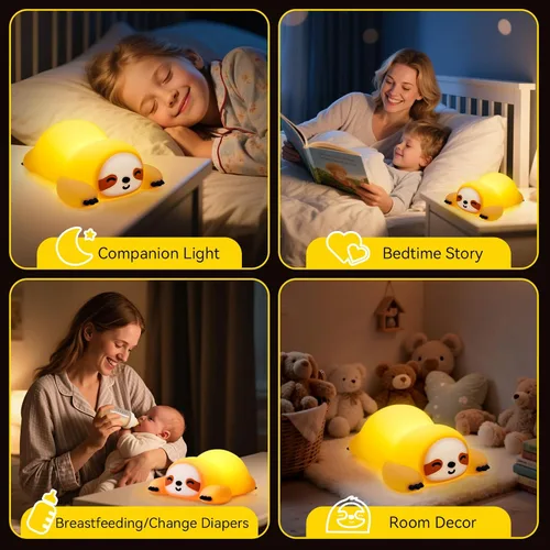 Miniatura 5 de Linda luz nocturna de perezoso para niños, luz nocturna de guardería ajustable en 3 niveles, luz nocturna de silicona esponjosa para regalos