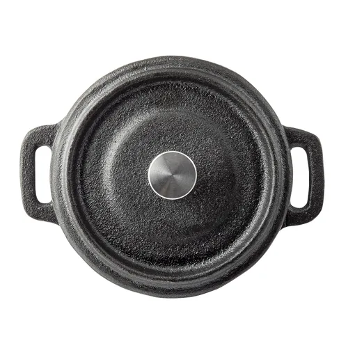 Miniatura 3 de TableCraft 10747 Cocotte, 8 onzas., con tapa & asas, de acero inoxidable perilla, hierro fundido, negro
