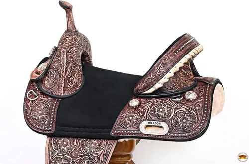 Miniatura 5 de HILASON Sillín de caballo sin árboles para niños, barril de cuero occidental americano, silla de montar de caballo silla de montar occidental