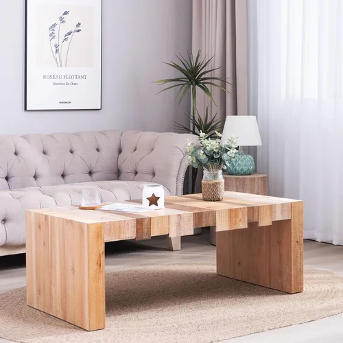 Miniatura 22 de Mesa de centro de madera, 39.37 pulgadas, cuadrada de mediados de siglo, mesa central de madera moderna de madera de fibropanel de densidad media