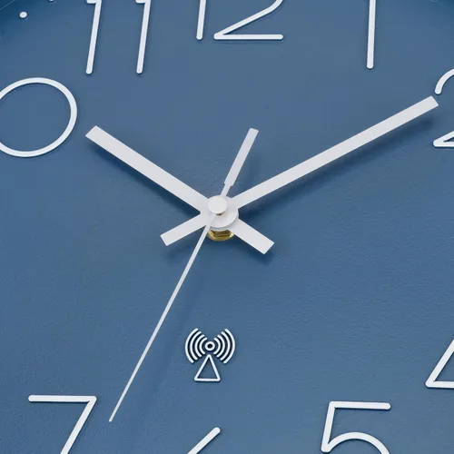 Miniatura 5 de Foxtop Reloj de pared atómico que funciona con pilas, redondo, analógico, moderno, juego automático para oficina, aula, dormitorio, cocina, sala