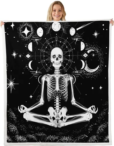Miniatura 27 de Erosebridal Manta de árbol de la vida, sol y luna para sofá cama, manta de forro polar gótico de polilla trippy, manta de sherpa cósmica