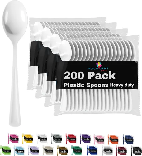 Miniatura 15 de Party Solids - Cubertería de plástico resistente, 200 piezas, cucharas desechables de plástico amarillas, cubiertos, cubiertos Amarillo