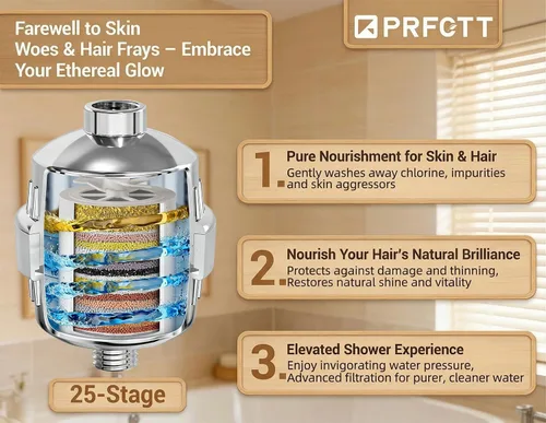 Miniatura 2 de El filtro de ducha de 25 etapas evita la acumulación de escamas, revitaliza la piel y las uñas con agua purificadora, suaviza el agua dura, 99%