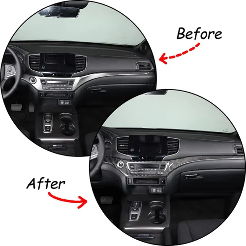 Miniatura 2 de Decoración de consola central de automóvil de fibra de carbono real suave 3D, marco de decoración, kit de decoración compatible con Honda Pilot 2015