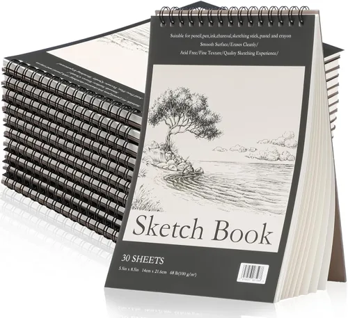 Miniatura 8 de Jexine 20 cuadernos de bocetos encuadernados en espiral superior de 5.5 x 8.5 pulgadas, 30 hojas cada una (68 libras/3.53 oz/m²), bloc de dibujo
