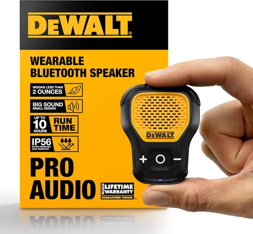 DEWALT Altavoz Bluetooth Portátil (Versión Actualizada), Altavoz Inalámbrico con Clip para Sitio de Trabajo Pro Resistente al Agua (No Magnético),