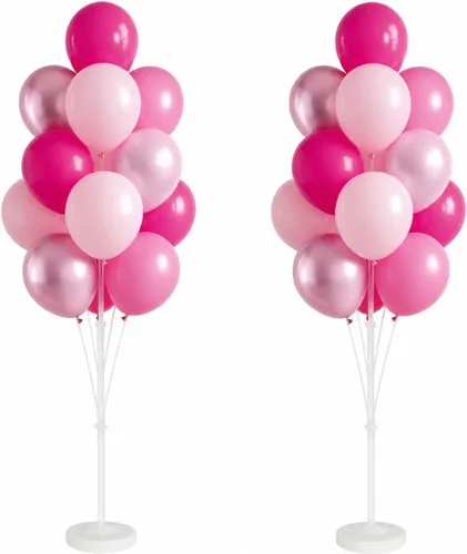 Miniatura 14 de Kit de columna de globos para piso: juego de 2 soportes para globos, con globos cromados metálicos negros y dorados, base y poste, decoración