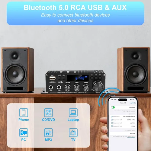 Miniatura 6 de Amplificador estéreo receptor de audio para el hogar AK-390, altavoz AMP Bluetooth 5.0 amplificador 400W+400W 2 canales con amplificador de potencia