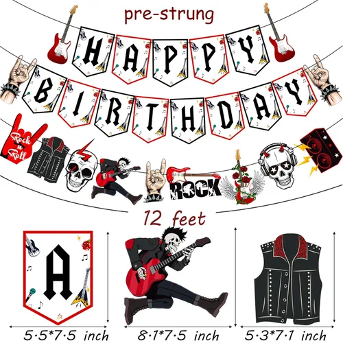 Miniatura 5 de Cartel de cumpleaños de Rock and Roll, 3 unidades, pancartas de fiesta de música rock, decoración de fiesta de cumpleaños, pancartas colgantes