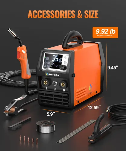 Miniatura 6 de HITBOX 140A MIG Soldador 110V/220V, Soldador de núcleo de flujo/Stick ARC/Lift Tig/Spool Gun 4 en 1 Máquina de soldadura Mig sin gas con pantalla