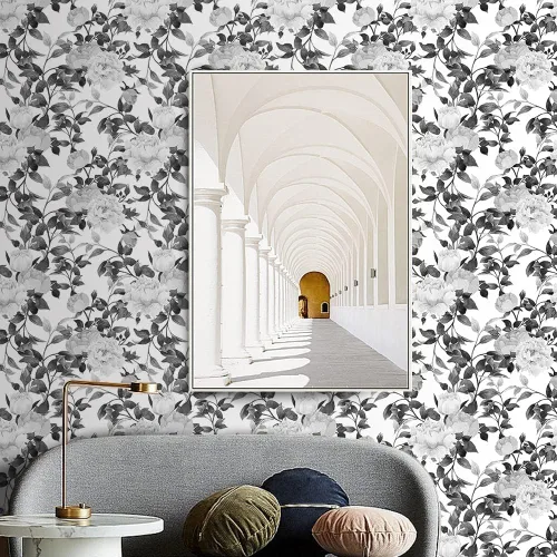 Miniatura 3 de Papel pintado floral de despegar y pegar, papel pintado en blanco y negro autoadhesivo, papel de contacto removible de vinilo con flores