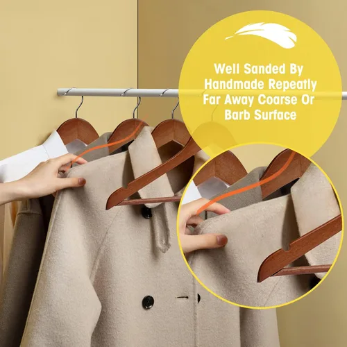 Miniatura 3 de Perchas de madera – Paquete de 30 – Perchas de ropa para uso diario, perchas de madera resistentes con muescas cortadas con precisión, percha