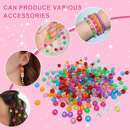 Miniatura 4 de Amaney - 500 cuentas de plástico para poni de 0.236 x 0.354 in, mezcla de colores mezclados con purpurina transparente